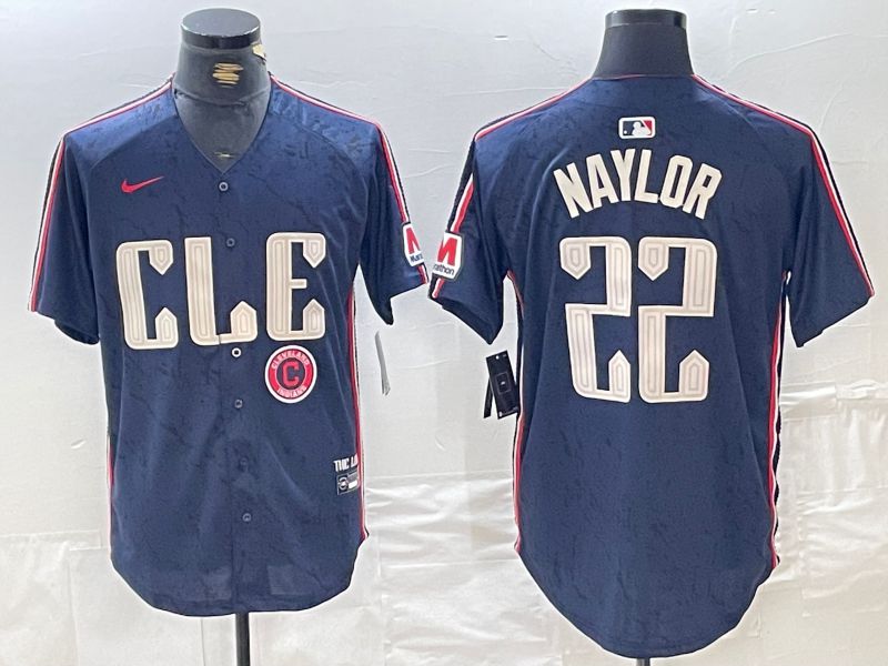 Men Cleveland Indians #22 Naylor Blue City Edition Nike 2024 MLB Jersey style 2